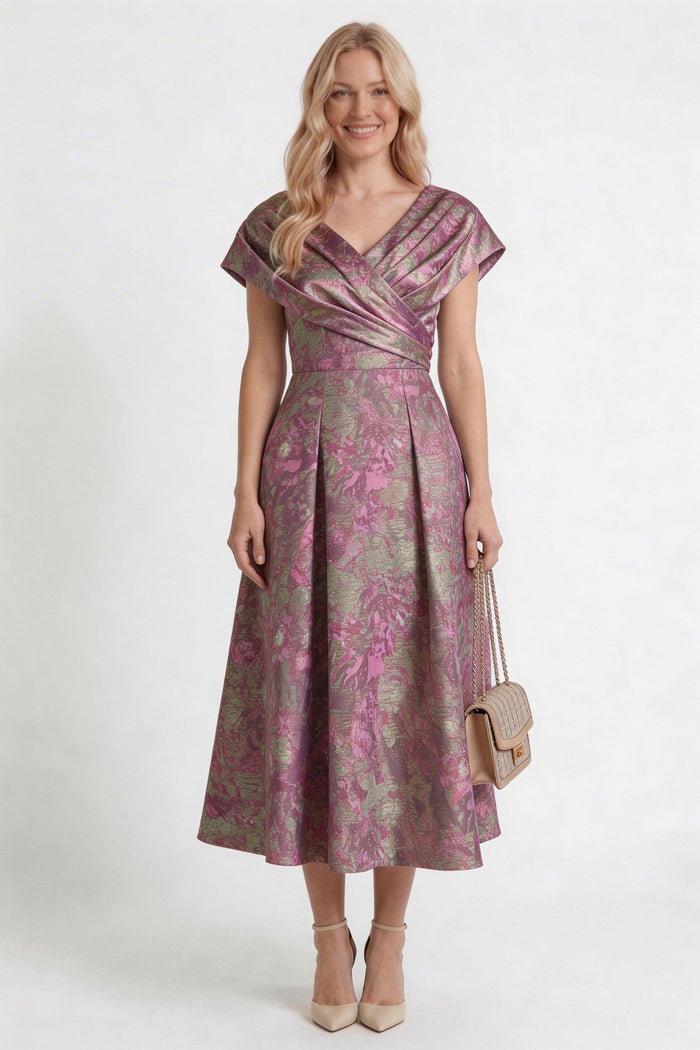 A-Line Tea-Length Jacquard Mother of the Bride Dress CM0417