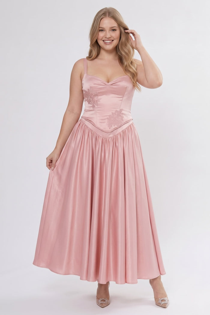 A-Line/Two-Piece Ankle Length Soft Satin Wedding Guest Dress CG0311
