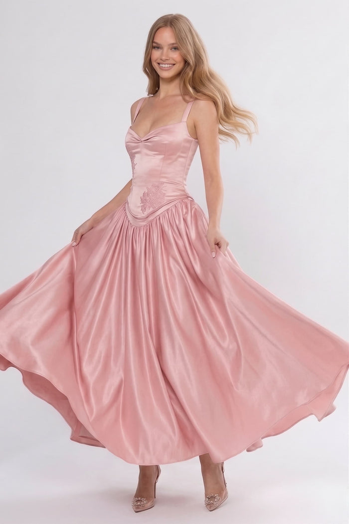 A-Line/Two-Piece Ankle Length Soft Satin Wedding Guest Dress CG0311