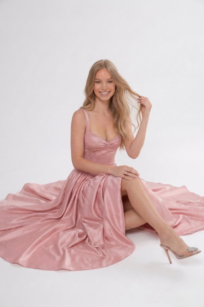 A-Line/Two-Piece Ankle Length Soft Satin Wedding Guest Dress CG0311