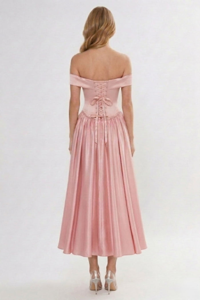 A-Line/Two-Piece Ankle Length Soft Satin Wedding Guest Dress CG0313