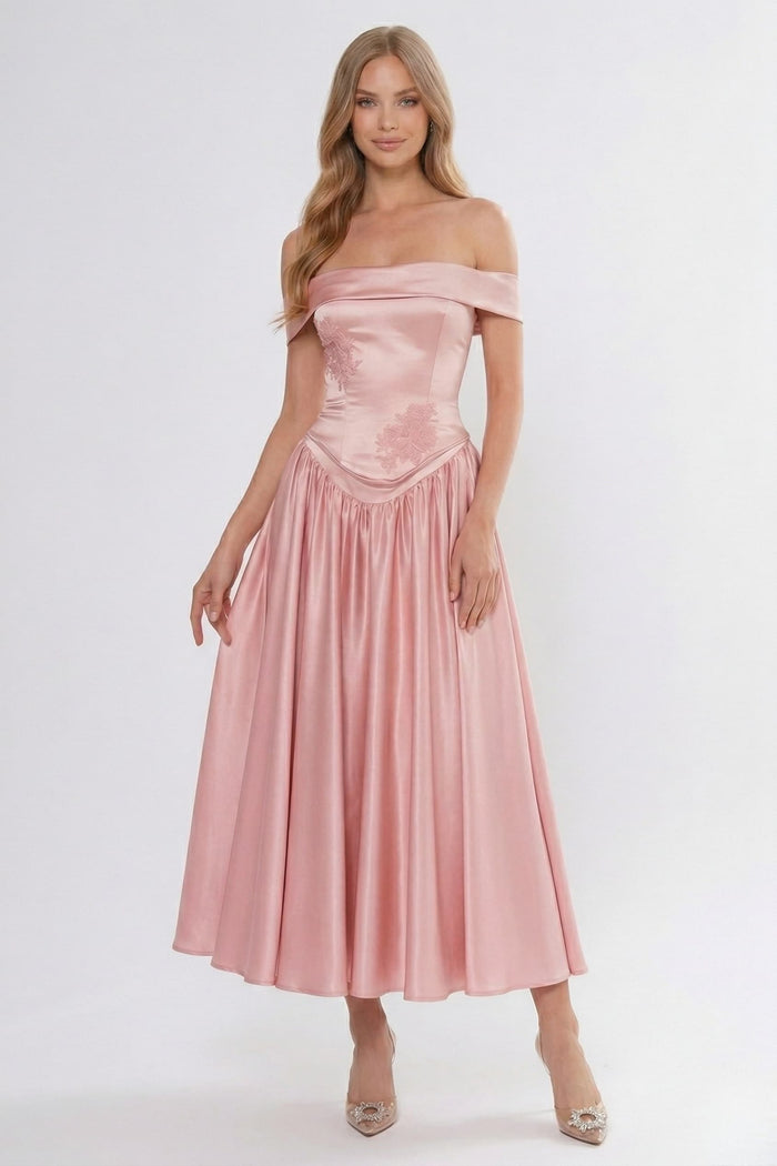 A-Line/Two-Piece Ankle Length Soft Satin Wedding Guest Dress CG0313