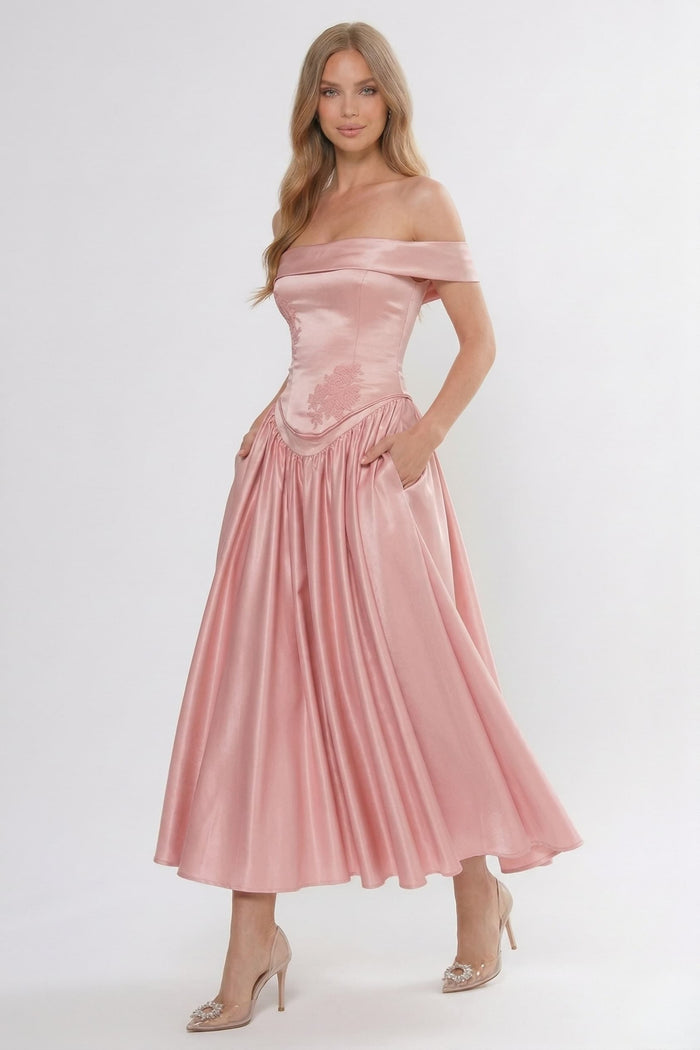 A-Line/Two-Piece Ankle Length Soft Satin Wedding Guest Dress CG0313