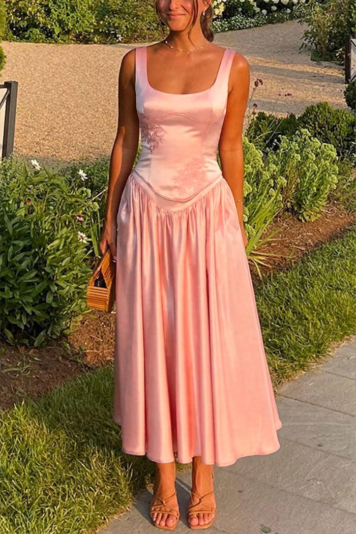 A-Line/Two-Piece Ankle Length Soft Satin Wedding Guest Dress CG0315