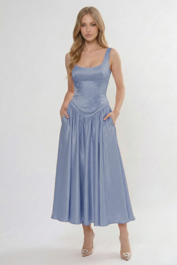 A-Line/Two-Piece Ankle Length Soft Satin Wedding Guest Dress CG0315
