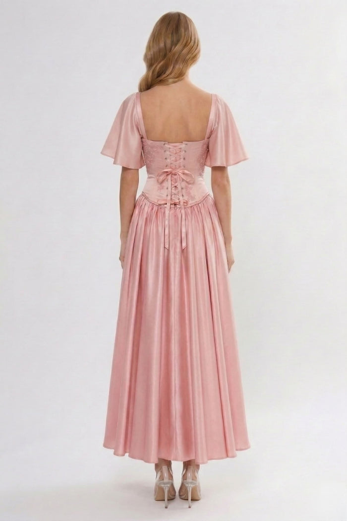 A-Line/Two-Piece Ankle Length Soft Satin Wedding Guest Dress CG0317