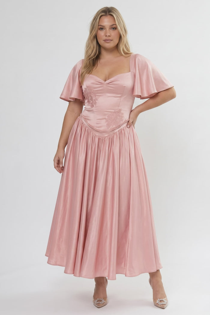 A-Line/Two-Piece Ankle Length Soft Satin Wedding Guest Dress CG0317