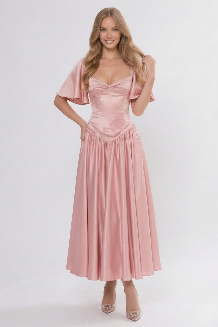 A-Line/Two-Piece Ankle Length Soft Satin Wedding Guest Dress CG0317