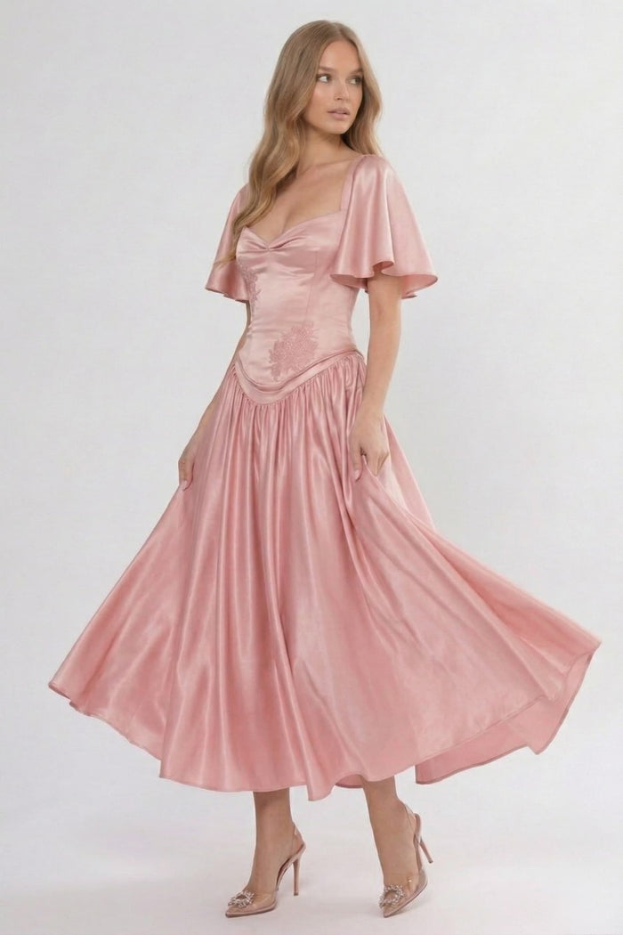 A-Line/Two-Piece Ankle Length Soft Satin Wedding Guest Dress CG0317