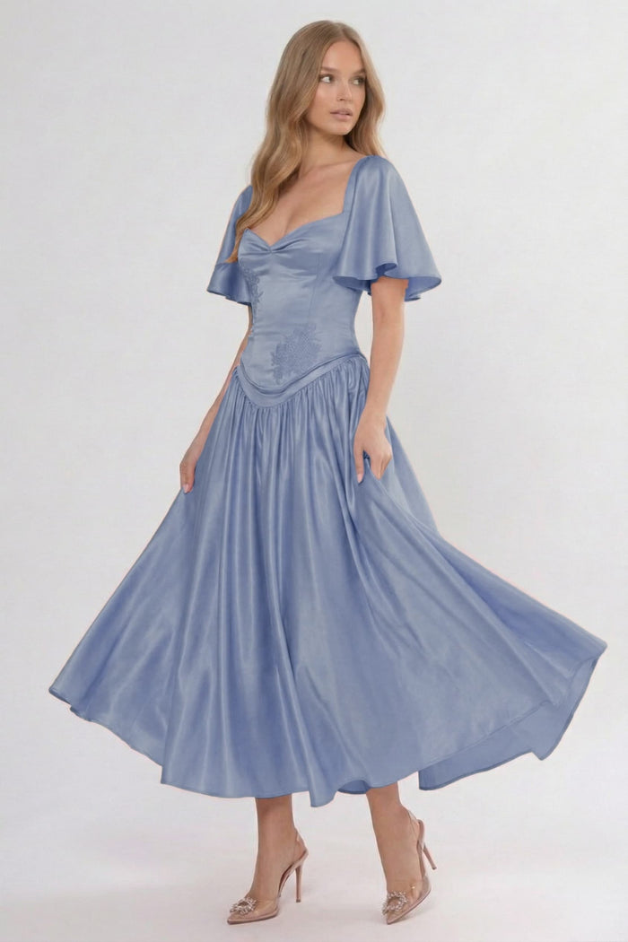 A-Line/Two-Piece Ankle Length Soft Satin Wedding Guest Dress CG0317