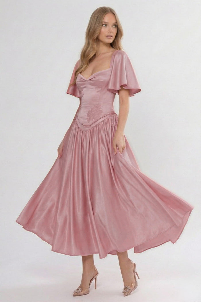 A-Line/Two-Piece Ankle Length Soft Satin Wedding Guest Dress CG0317
