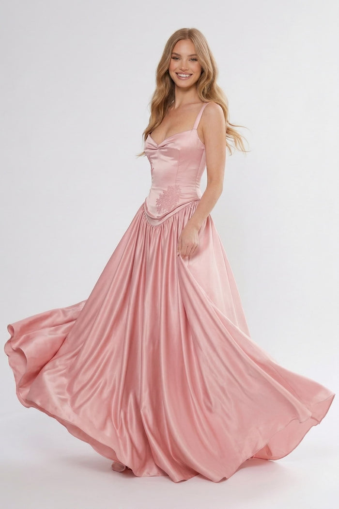 A-Line/Two-Piece Floor Length Soft Satin Bridesmaid Dress CG0310BM