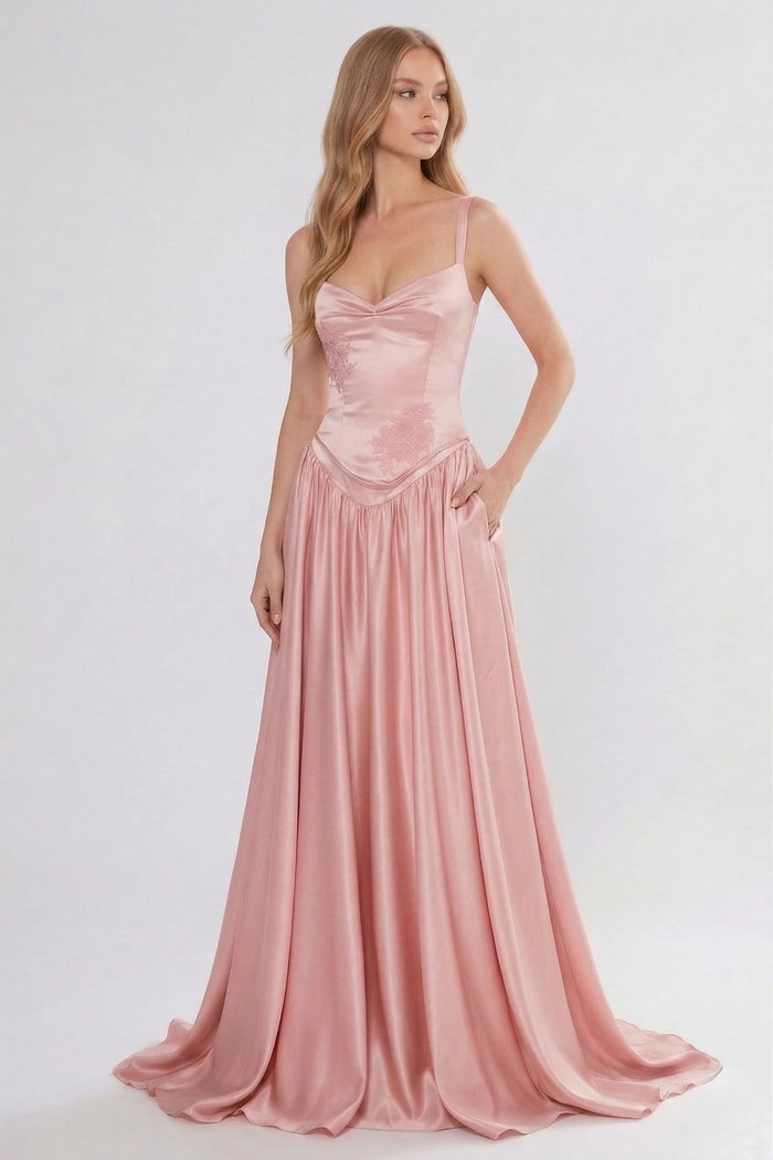 A-Line/Two-Piece Floor Length Soft Satin Bridesmaid Dress CG0310BM
