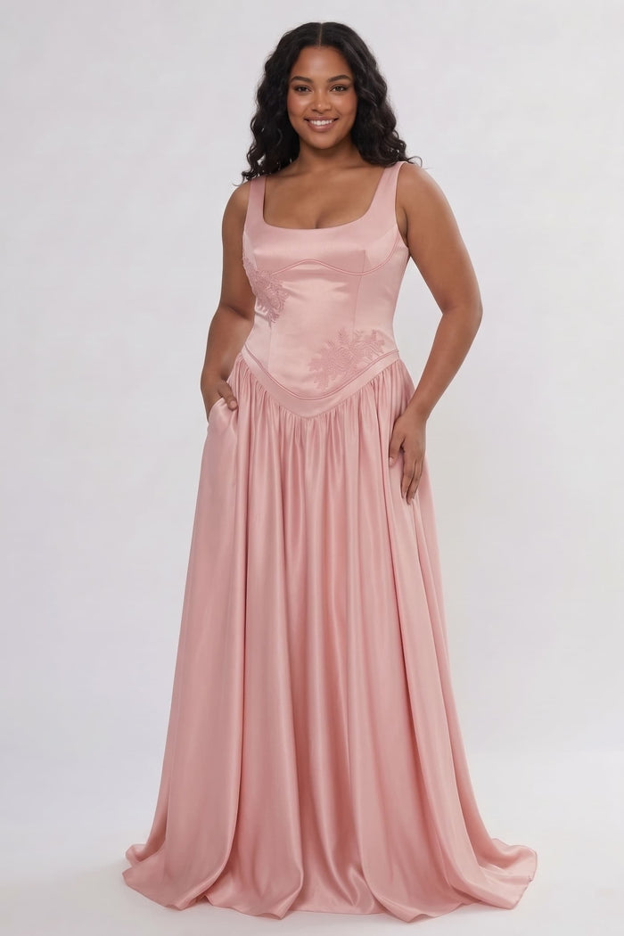 A-Line/Two-Piece Floor Length Soft Satin Bridesmaid Dress CG0314BM
