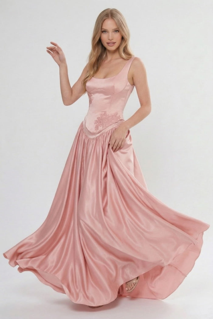 A-Line/Two-Piece Floor Length Soft Satin Bridesmaid Dress CG0314BM