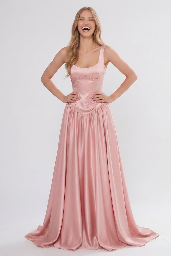 A-Line/Two-Piece Floor Length Soft Satin Bridesmaid Dress CG0314BM