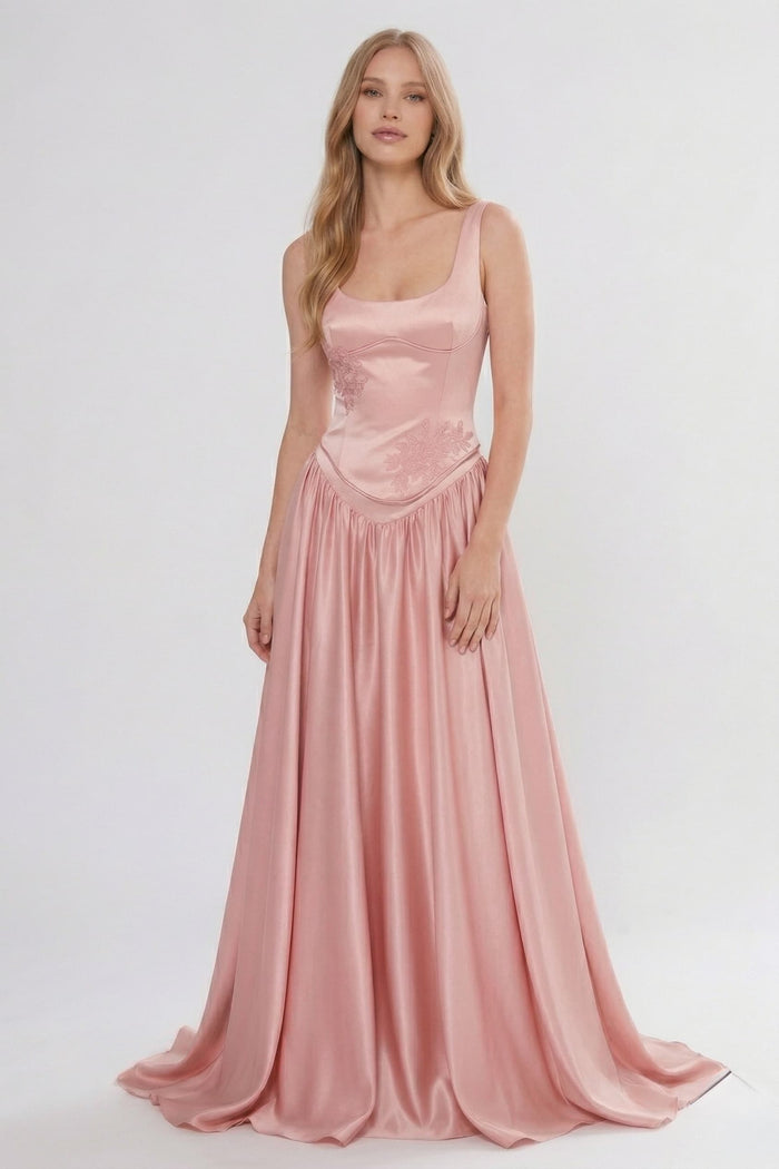 A-Line/Two-Piece Floor Length Soft Satin Bridesmaid Dress CG0314BM