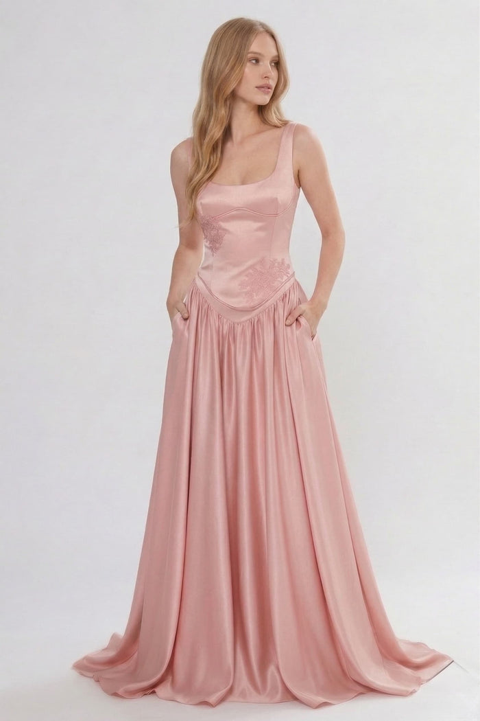 A-Line/Two-Piece Floor Length Soft Satin Bridesmaid Dress CG0314BM