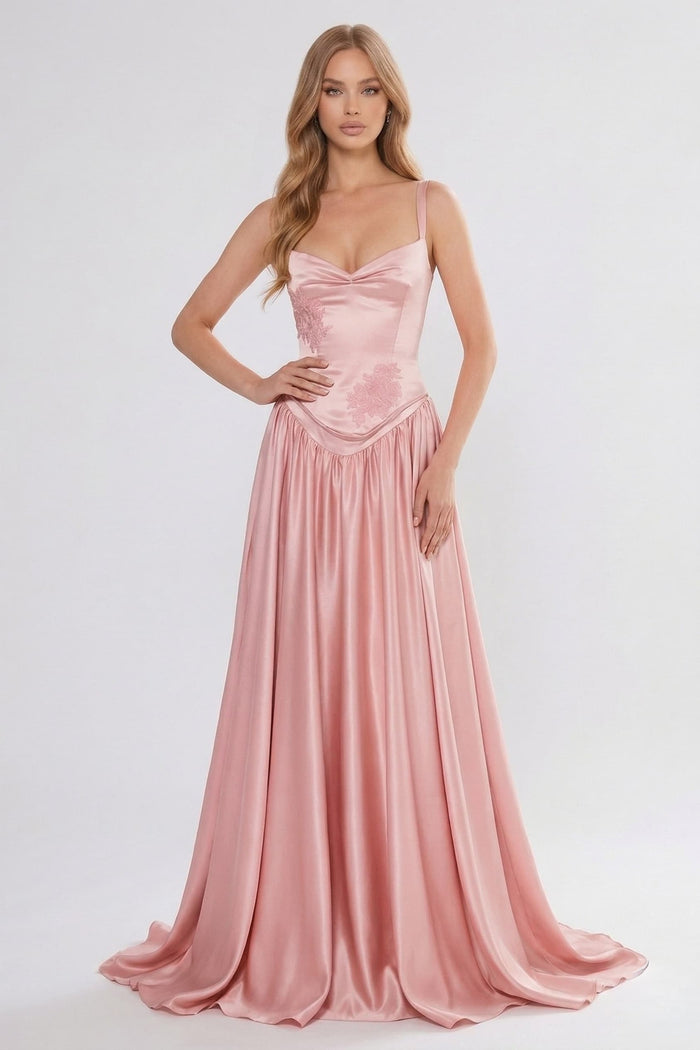 A-Line/Two-Piece Floor Length Soft Satin Wedding Guest Dress CG0310
