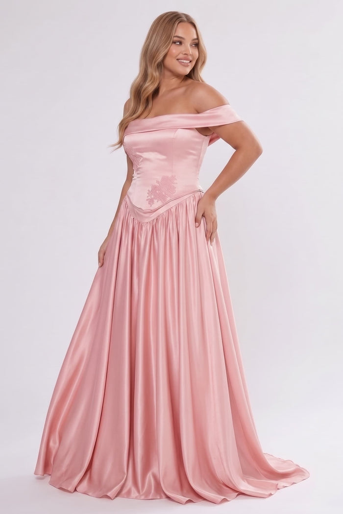 A-Line/Two-Piece Floor Length Soft Satin Wedding Guest Dress CG0312