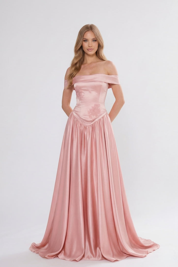 A-Line/Two-Piece Floor Length Soft Satin Wedding Guest Dress CG0312