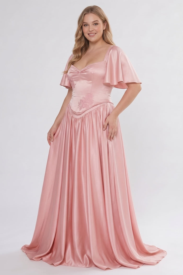 A-Line/Two-Piece Floor Length Soft Satin Wedding Guest Dress CG0316