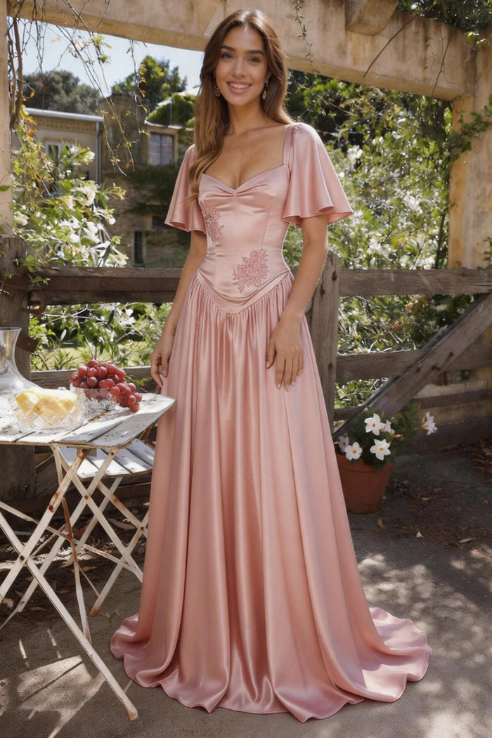 A-Line/Two-Piece Floor Length Soft Satin Wedding Guest Dress CG0316