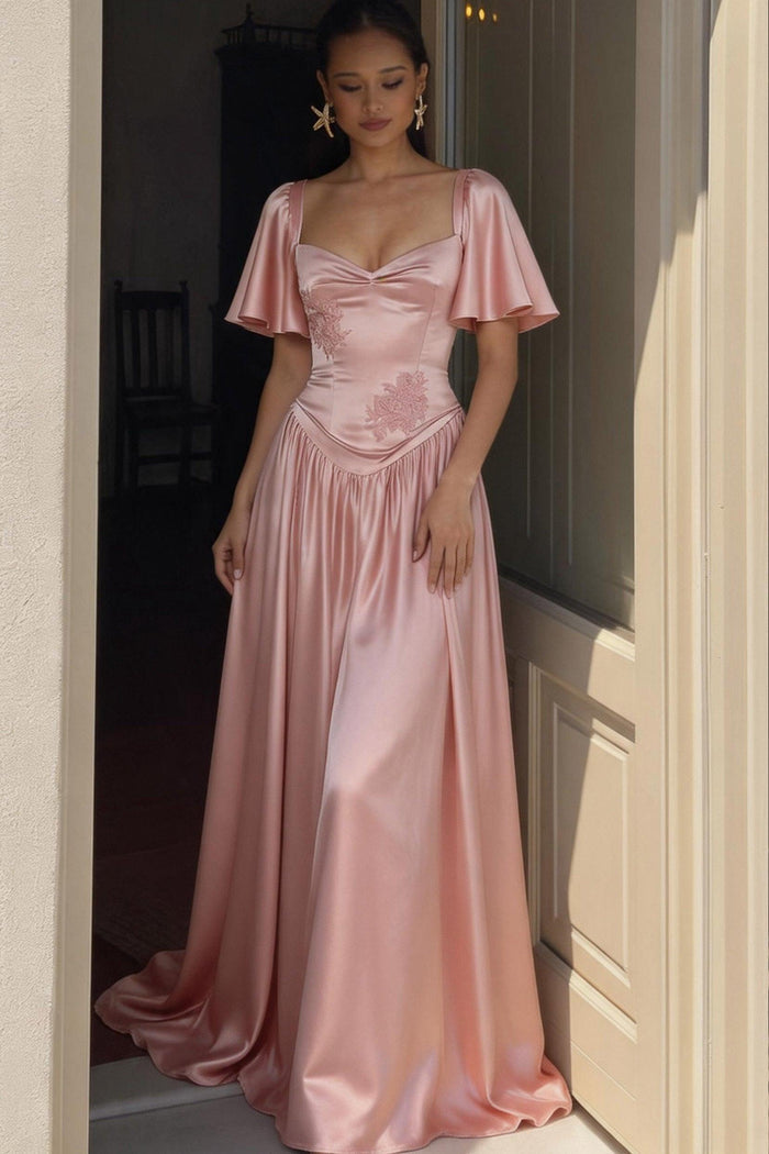 A-Line/Two-Piece Floor Length Soft Satin Wedding Guest Dress CG0316