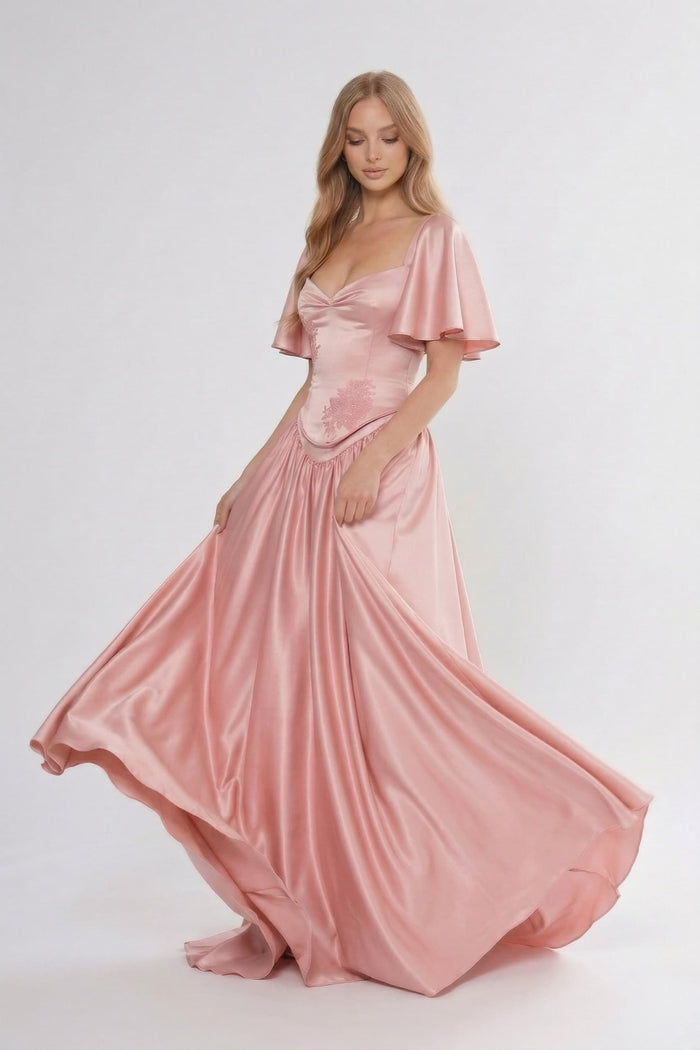 A-Line/Two-Piece Floor Length Soft Satin Wedding Guest Dress CG0316