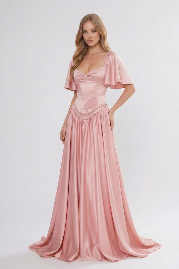 A-Line/Two-Piece Floor Length Soft Satin Wedding Guest Dress CG0316