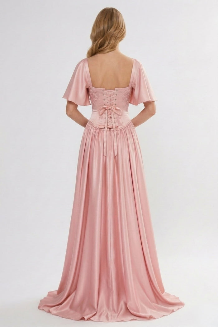 A-Line/Two-Piece Floor Length Soft Satin Wedding Guest Dress CG0316