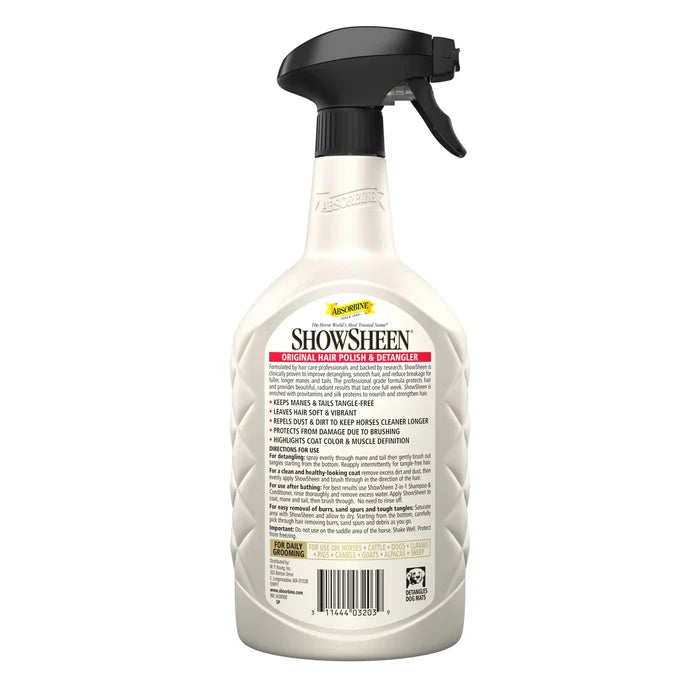 Back label of the ShowSheen® Hair Polish & Detangler - 32oz.