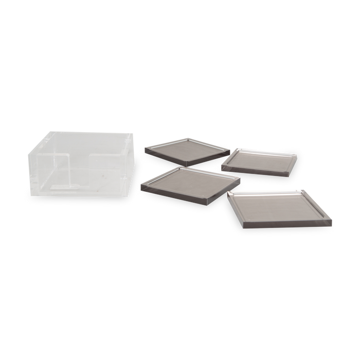These acrylic coasters in a silver finish offer a sleek way to protect your tabletops and keep your drinks in place.