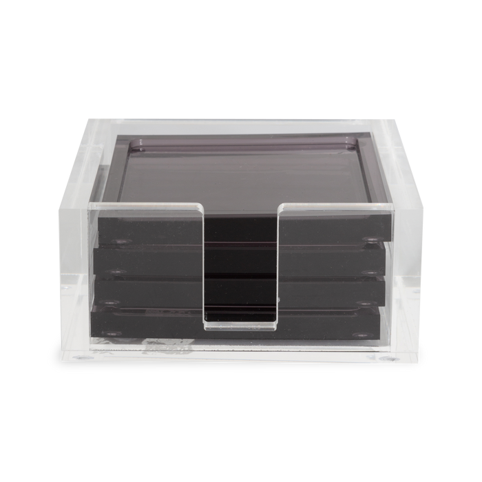 These acrylic coasters in a black finish offer a sleek way to protect your tabletops and keep your drinks in place.