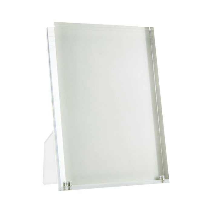 A simple clear acrylic frame that will add stylish flair to any setting.