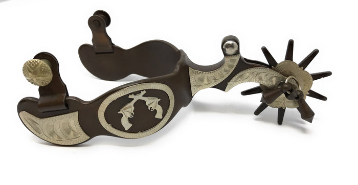 AJ Tack Antique Brown Crossed Pistols Spurs - Mens