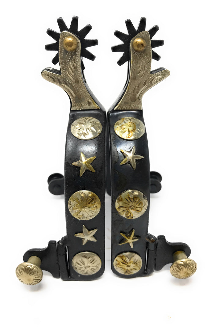 AJ Tack Antique Brown Starts and Flowers Spurs - MensAJ Tack Antique Brown Stars and Flowers Spurs - Mens