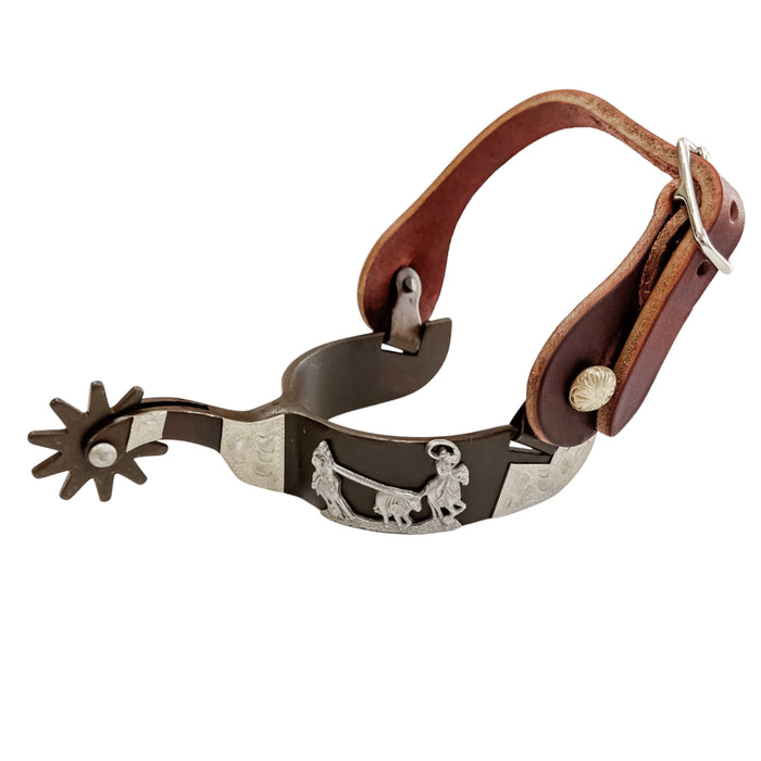 AJ Tack Antique Brown Team Roping Spur Strap Set - Mens