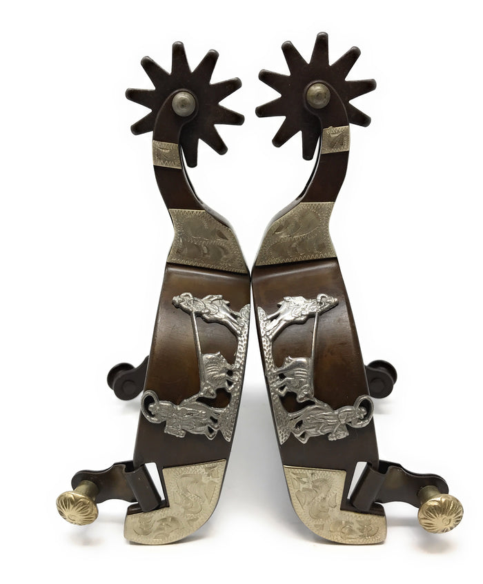 AJ Tack Antique Brown Team Roping Spur Strap Set - Mens