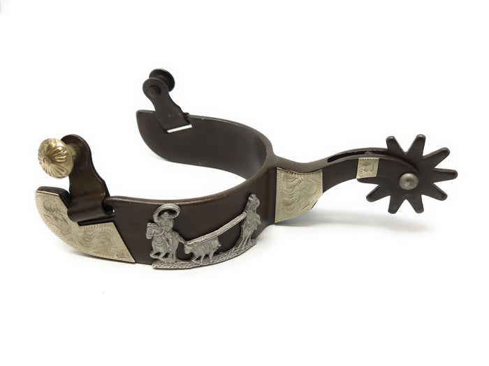 AJ Tack Antique Brown Team Roping Spur Strap Set - Mens