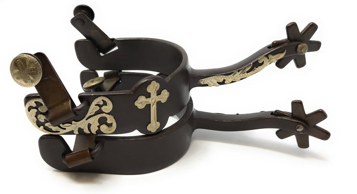 AJ Tack Antique Brown Cross Offset Spurs - Mens