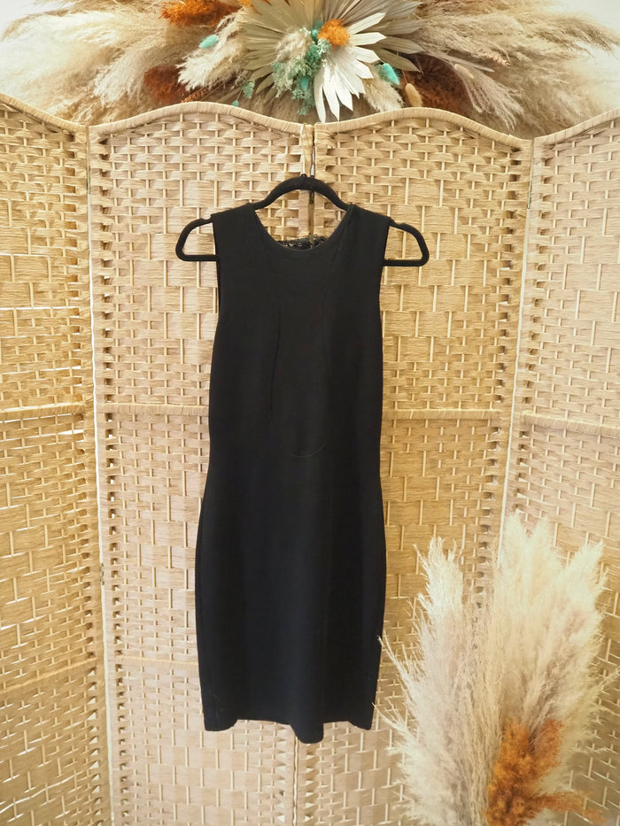 Alexander McQueen Black Lace Drape Back Dress Size Small