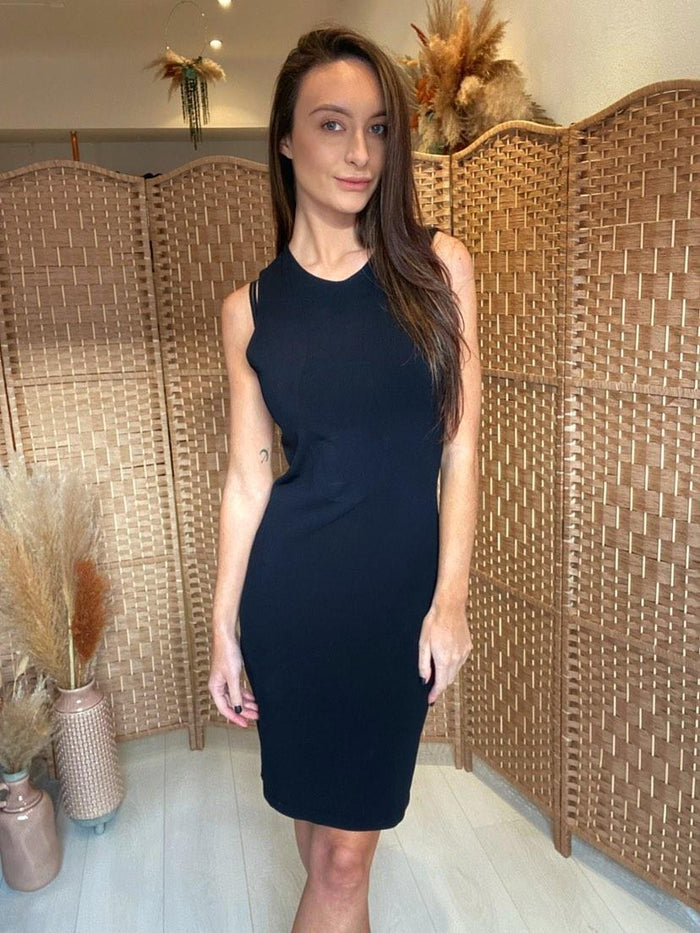 Alexander McQueen Black Lace Drape Back Dress Size Small