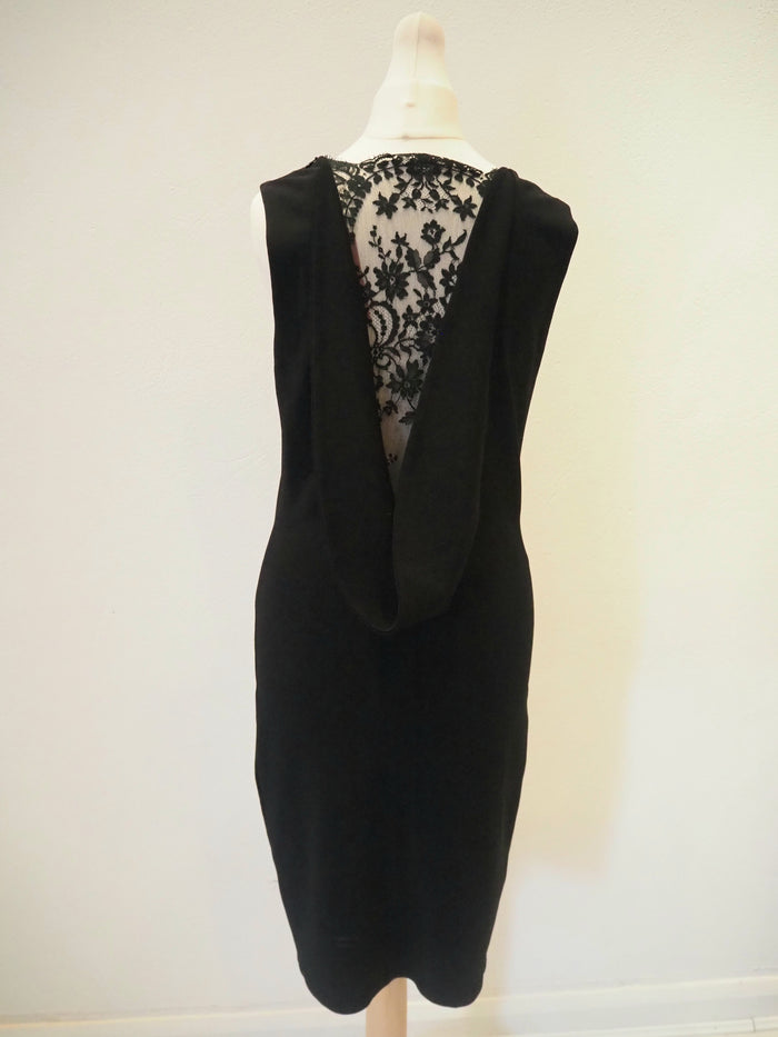 Alexander McQueen Black Lace Drape Back Dress Size Small