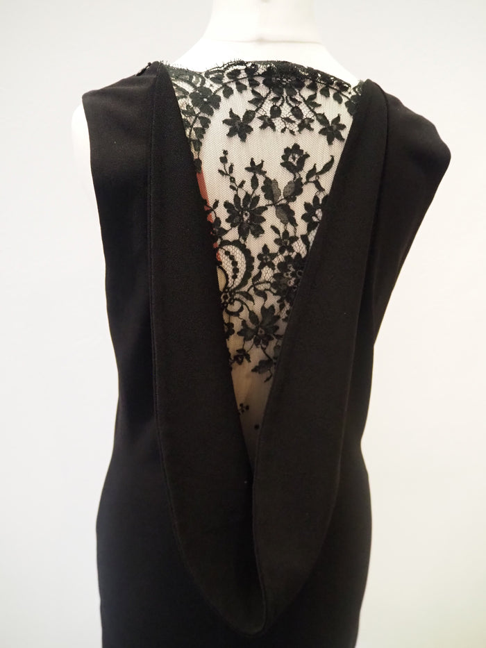 Alexander McQueen Black Lace Drape Back Dress Size Small