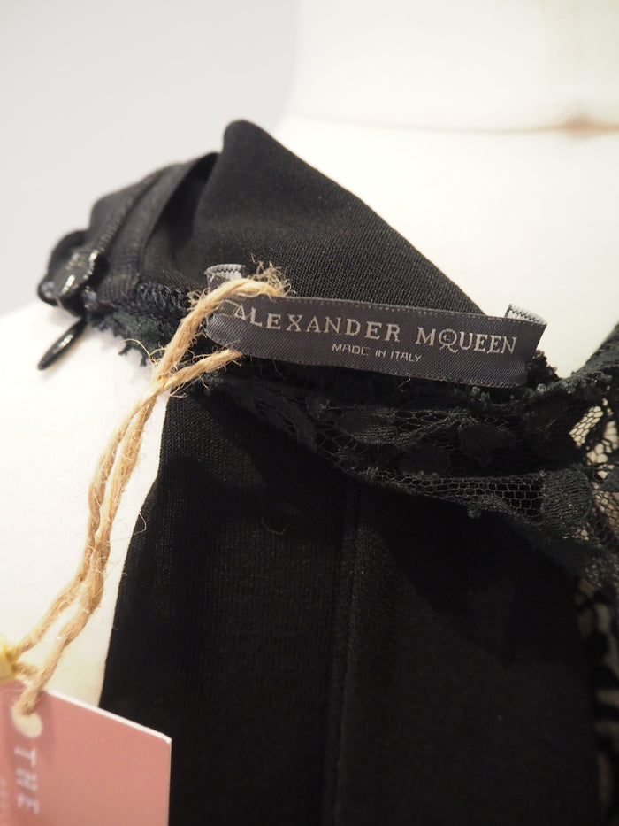 Alexander McQueen Black Lace Drape Back Dress Size Small