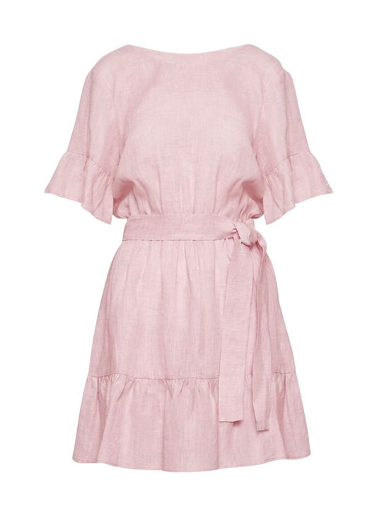 Dresses Apoella Amaryllis Linen Ruffle Mini Dress Pink Apoella