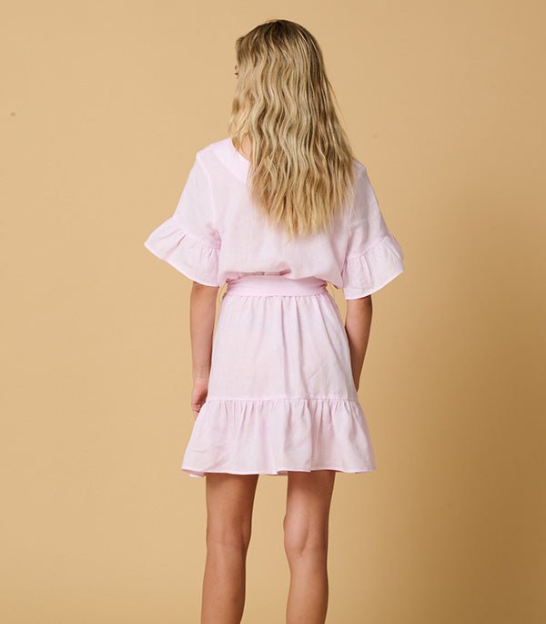 Dresses Apoella Amaryllis Linen Ruffle Mini Dress Pink Apoella