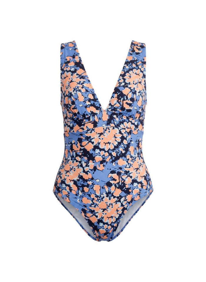 One-Piece Emmanuela Swimwear Amber V Neck One-piece Blue/Orange/Black Apoella
