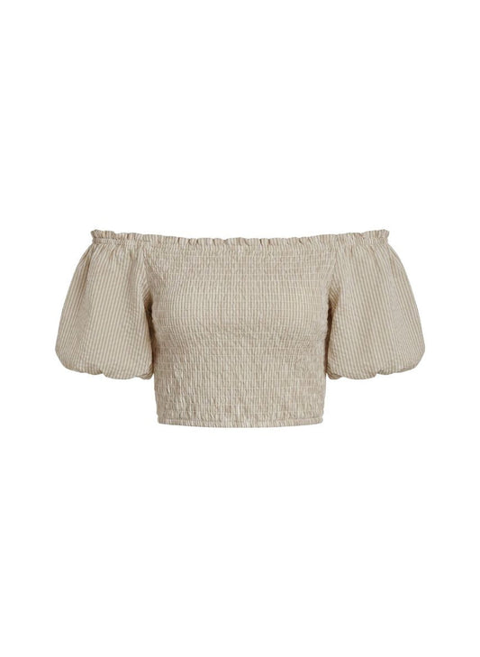 Tops Apoella Annie Puff Sleeve Smocked Top Striped Khaki Apoella
